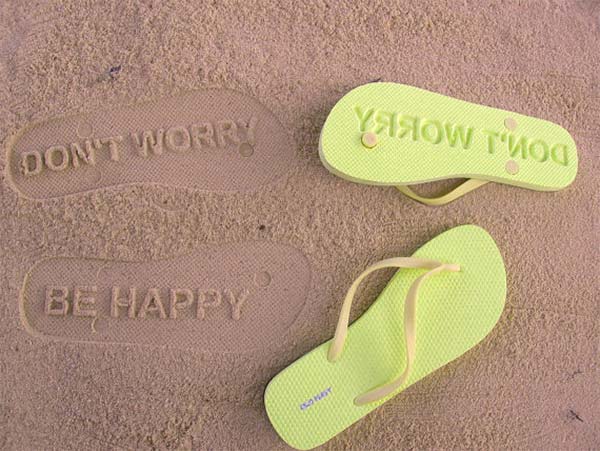 Don't Worry Be Happy Sand Imprint Flip Flops