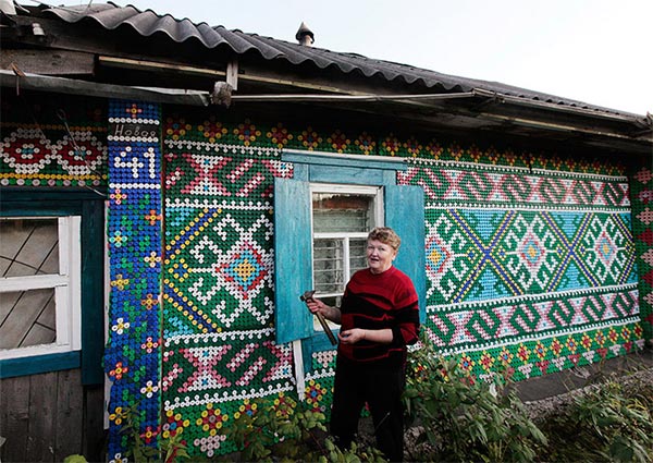 Russian Pensioner Decorates her House with 30,000 Bottle Caps