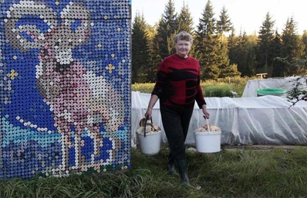 Woman Decorates House with 30,000 Plastic Bottle Caps