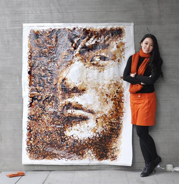 ‘Painting’ a Portrait with Coffee Cup Stains 