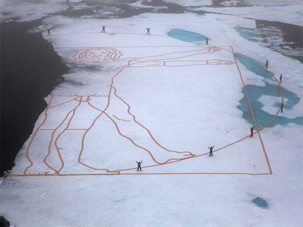 Giant melting da Vinci artwork recreated on Arctic sea ice