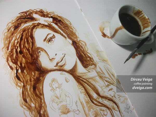 Amy Winehouse Coffee Paint by Dirceu Vegia