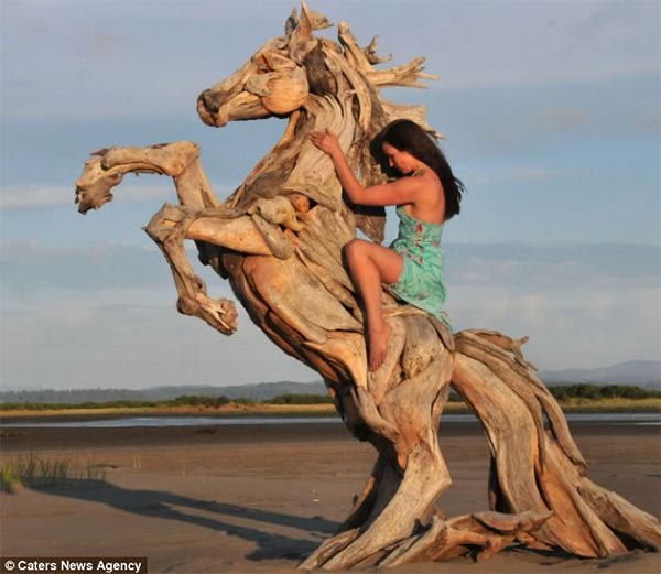 Horse Sculpture Made Out of Driftwood
