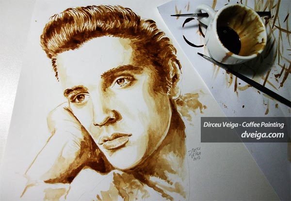 Elvis Presley Coffee Painting by Dirceu Vegia