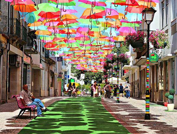 Floating Umbrellas Line The Streets of Águeda, Portugal