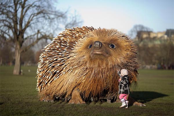 Lifelike Sculpture of a Giant Hedgehog Installed in a London Park