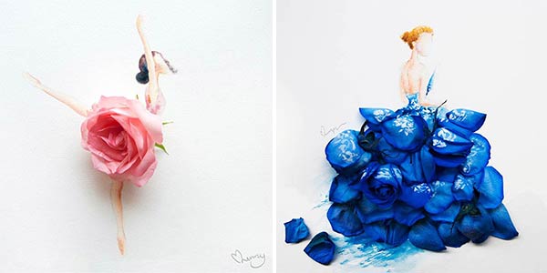 Artist makes lovely illustrations using flowers