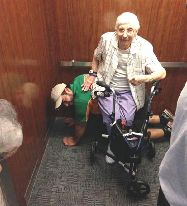 Man Served As Human Chair For Elderly Woman Stuck in Elevator