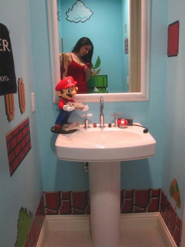 Girl posing in Super Mario toilet