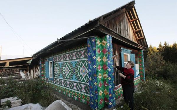 Woman Decorates House with 30,000 Plastic Bottle Caps