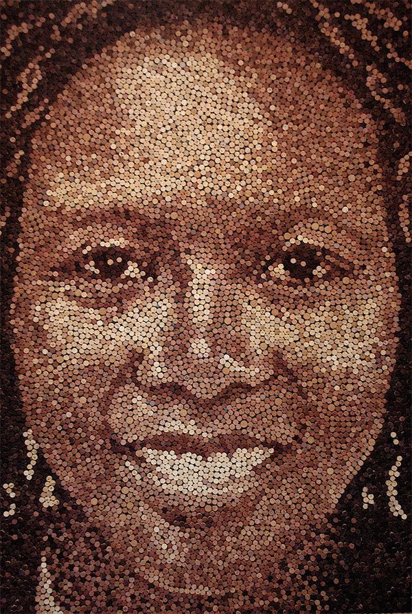 Giant Portrait Made with 9,217 Wine Corks
