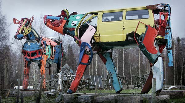 Giant Cows Made from Recycled Car Parts