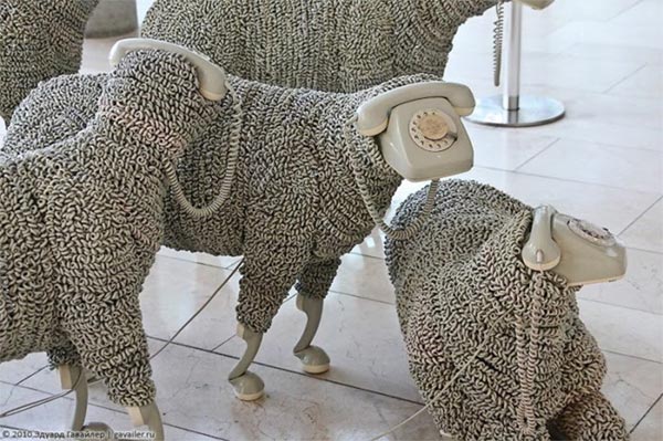 Sheep Sculptures Made from Rotary Telephones