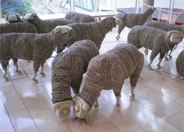 Sheep Sculptures Made from Rotary Telephones