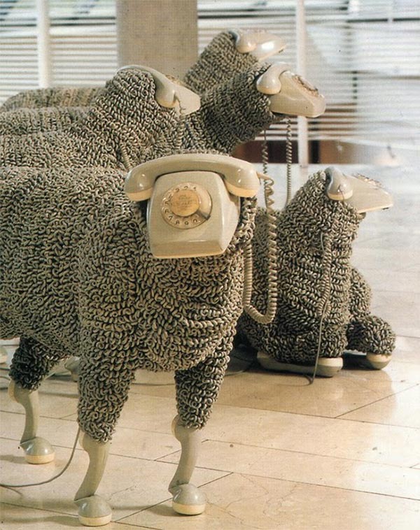 Sheep Sculptures Made from Rotary Telephones