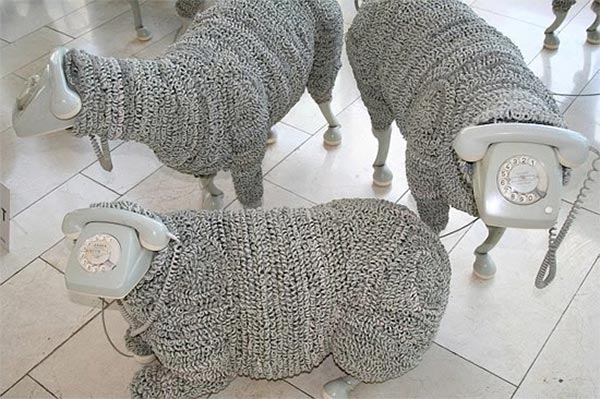 Sheep Sculptures Made from Rotary Telephones