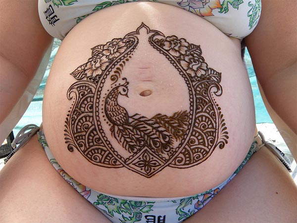 Pregnant Belly with Mehndi Design