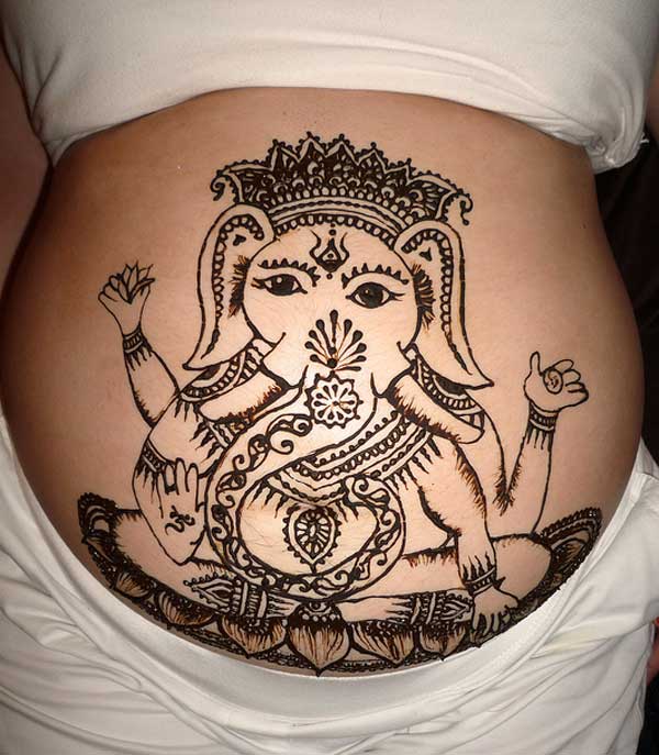 Pregnant Belly with Mehndi Design