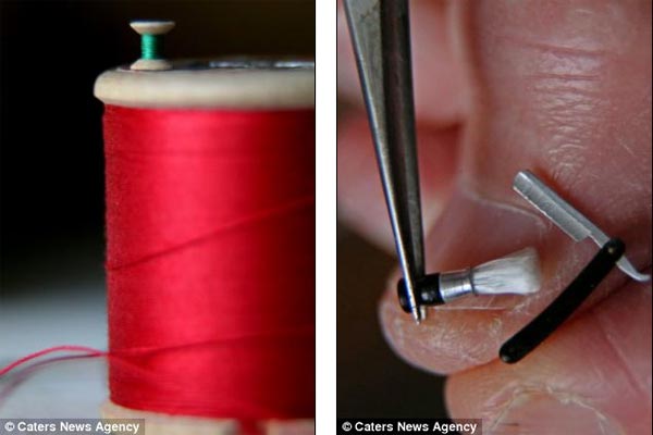 World's Smallest Thread Bobbin & Shaving Brush