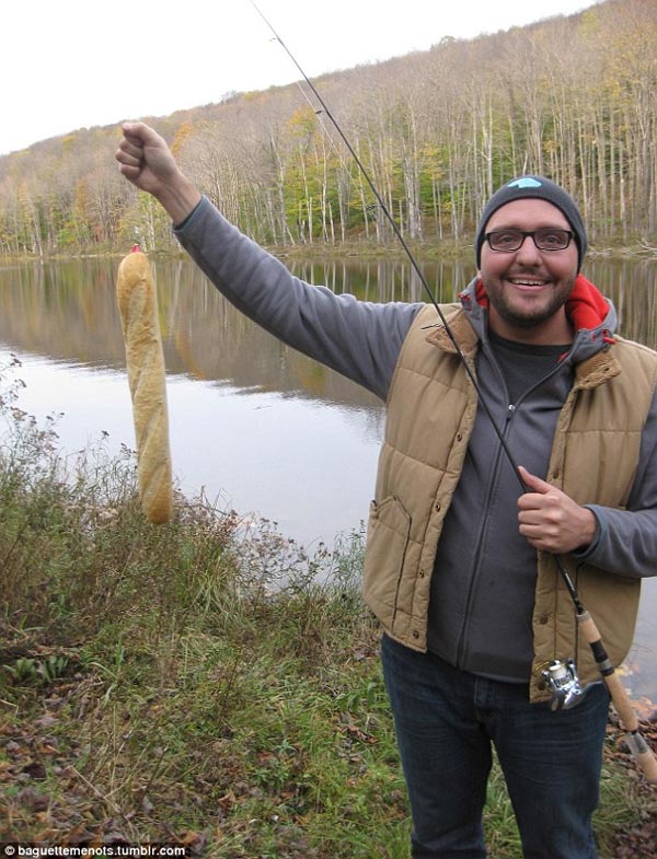 Caught baguette while fishing