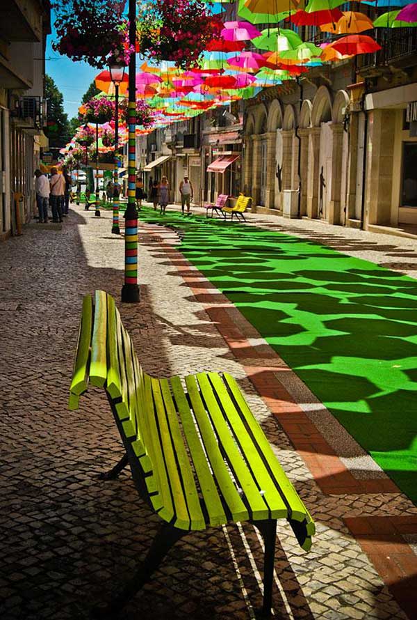 Hundreds of Floating Umbrellas Above a Street in Agueda, Portugal