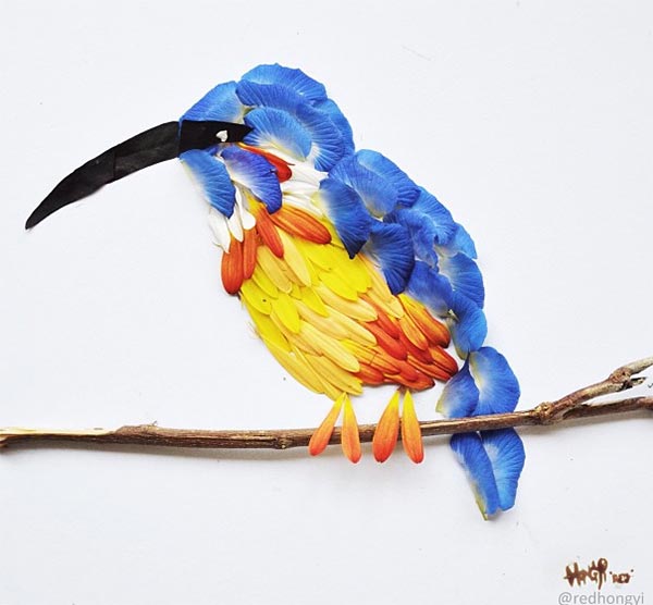 Exotic Birds Created with Flower Petals