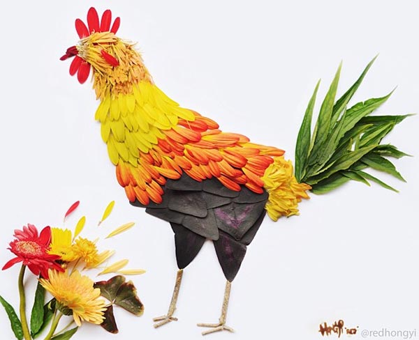 Bird Illustrations Made Out of Flower Petals