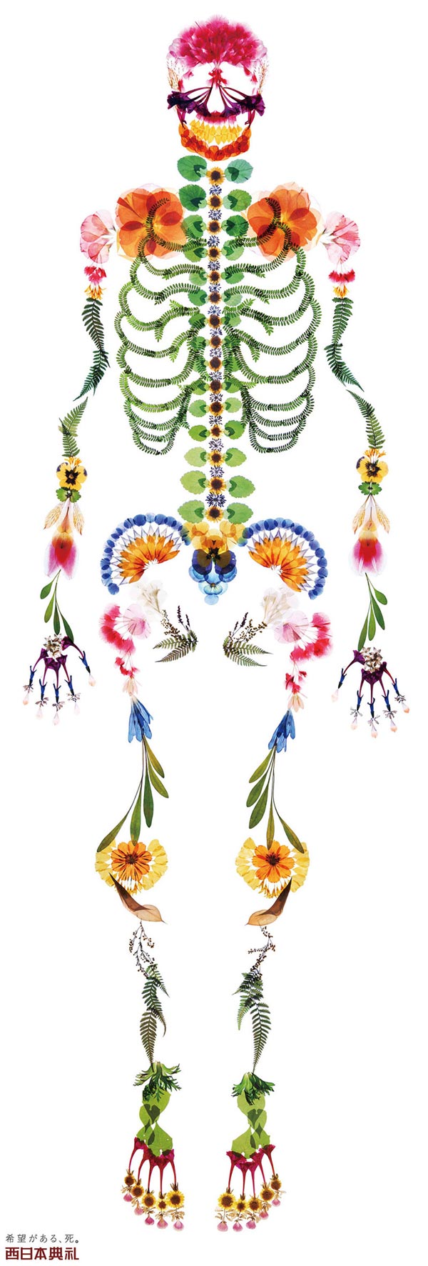 Life-size Human Skeleton Made of Flowers