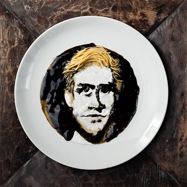 Celebrity Portraits Made From Noodles & Soy Sauce