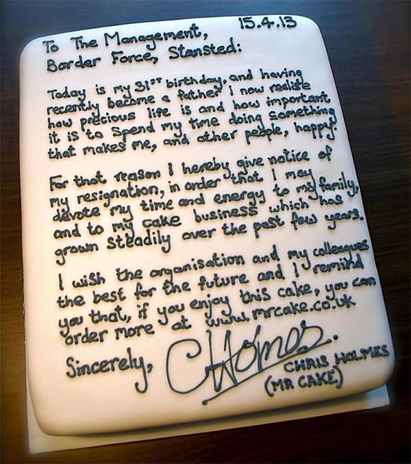 Resignation Letter on Cake