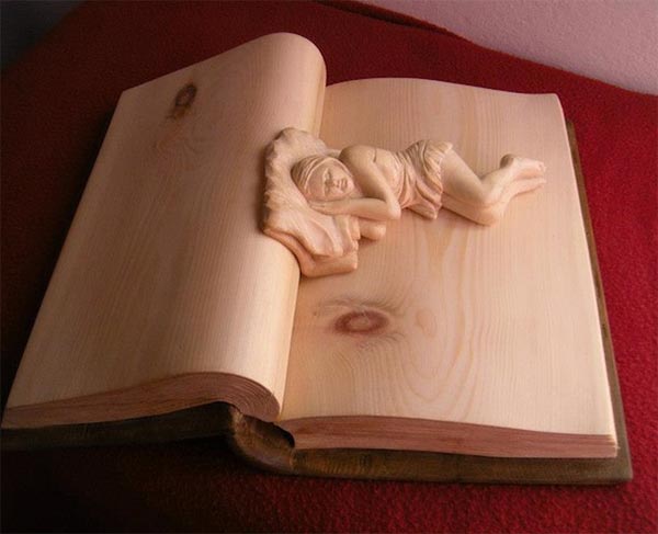 Wooden Carved Books