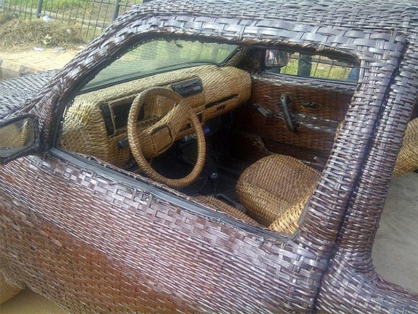 Nigerian Artisan Covers Car in Woven Raffia Palm Cane to Advertise His Business