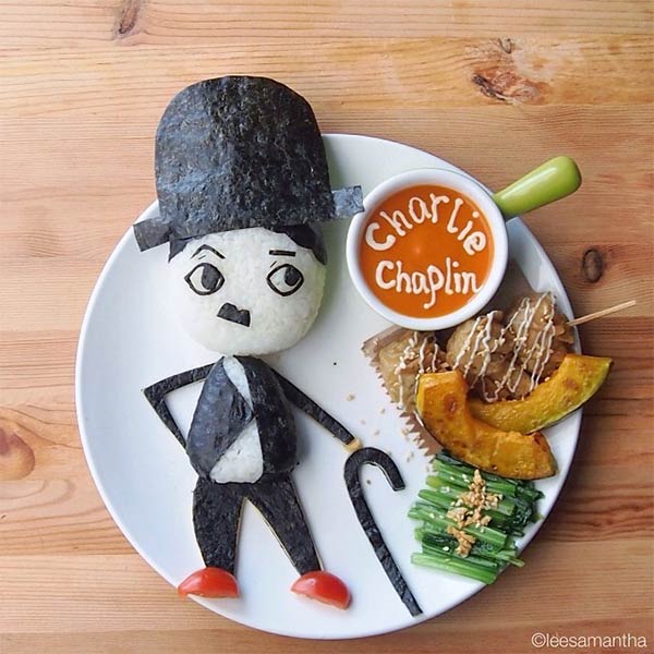 Charlie Chaplin Portrait Made with Food
