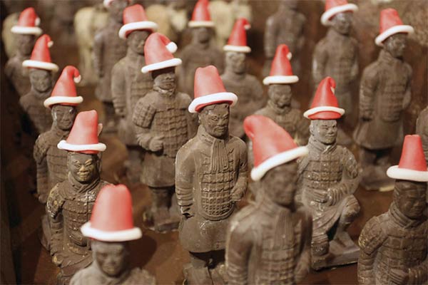 Terracotta Army Wearing Santa Hats Created Entirely Out of Chocolate