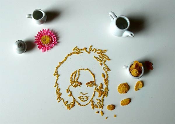 Celebrity Portraits Made From Corn Flakes Cereal