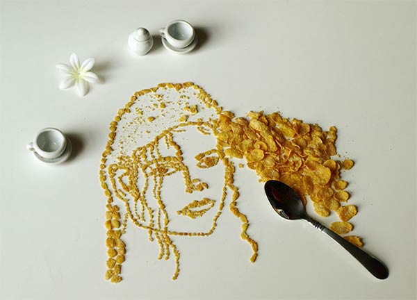 Celebrity Portraits Made From Corn Flakes Cereal