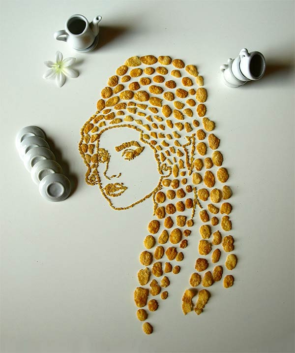 Celebrity Portraits Made From Corn Flakes Cereal