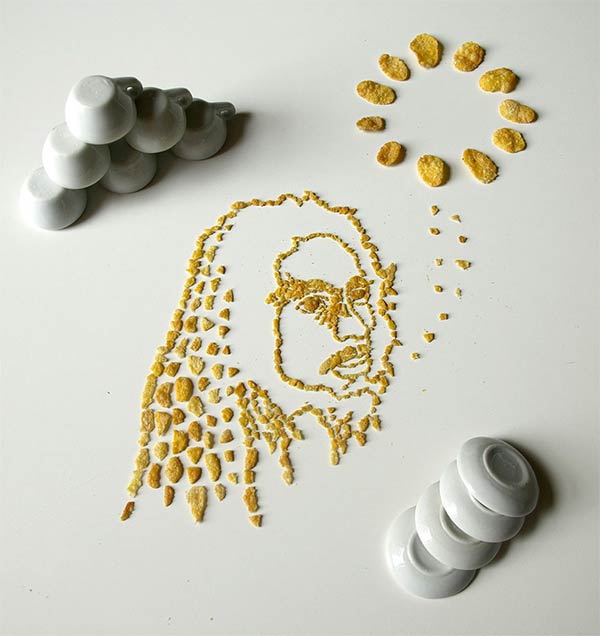 Celebrity Portraits Made From Corn Flakes Cereal