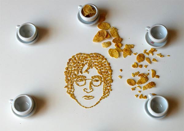 Celebrity Portraits Made From Corn Flakes Cereal