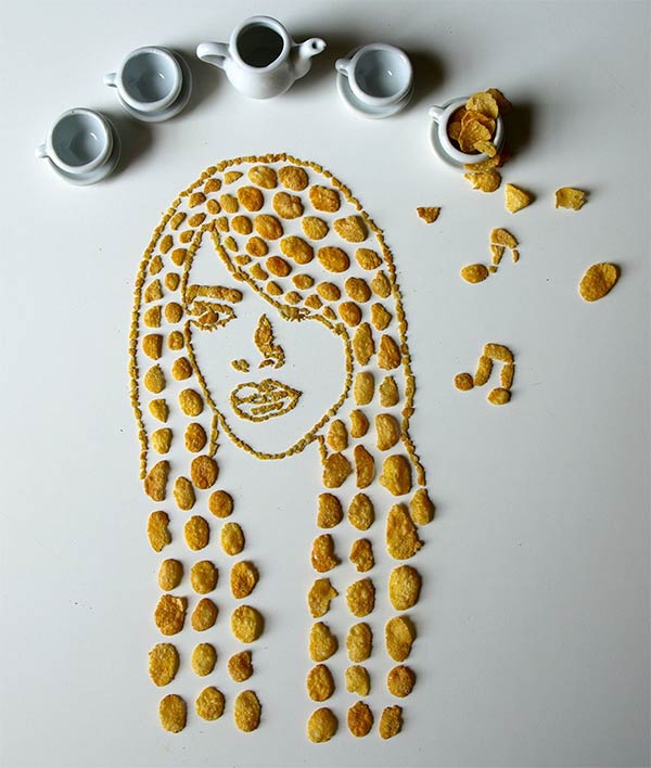 Celebrity Portraits Made From Corn Flakes Cereal