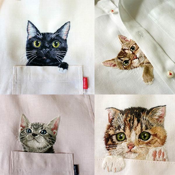 Cute Embroidered Cat Shirts