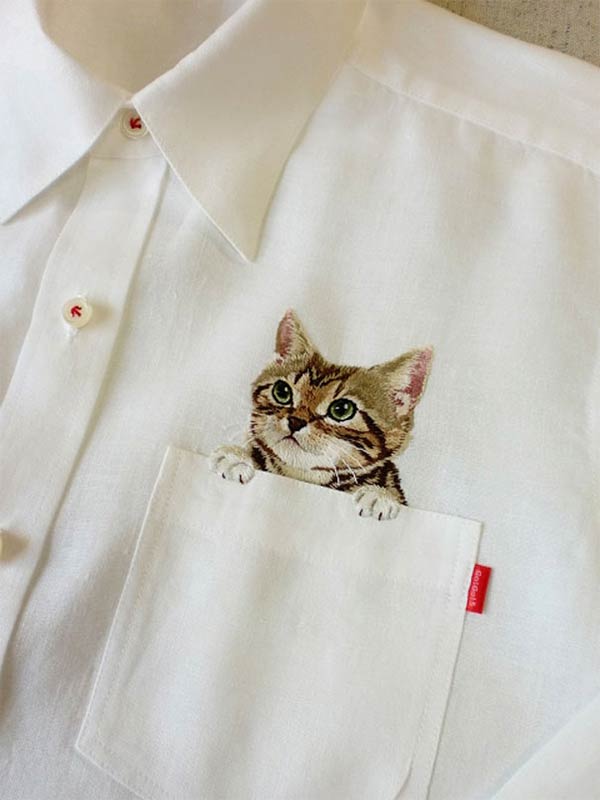 Cute Embroidered Cat Shirts