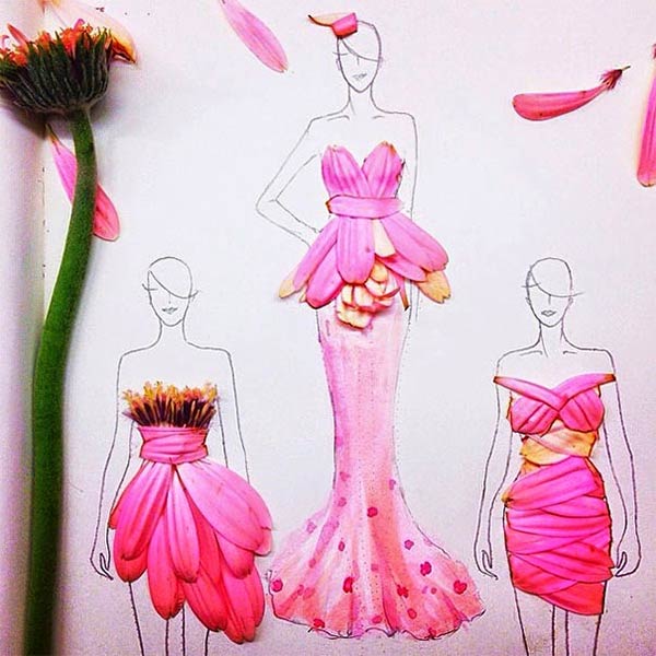 Real Flower Petals Turned Into Fashion Design Illustrations