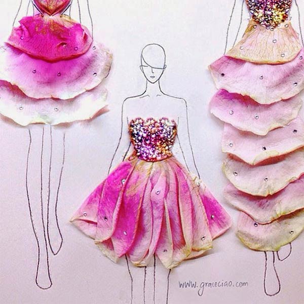 Real Flower Petals Turned Into Fashion Design Illustrations