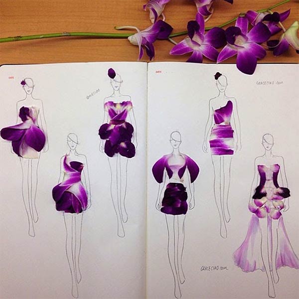 Real Flower Petals Turned Into Fashion Design Illustrations