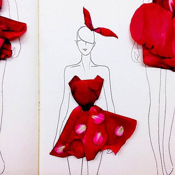 Real Flower Petals Turned Into Fashion Design Illustrations