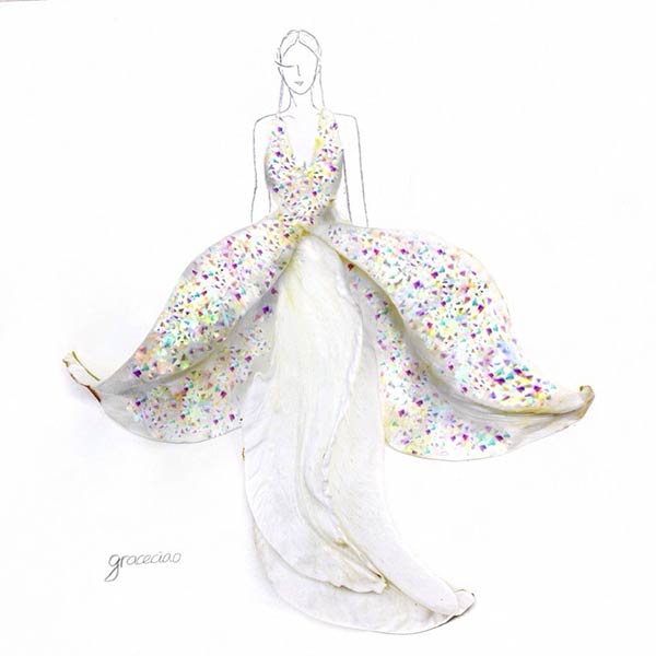 Real Flower Petals Turned Into Fashion Design Illustrations