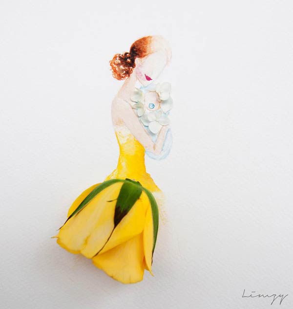 Beautiful Illustrations by Lim Zhi Wei Using Real Flower Petals