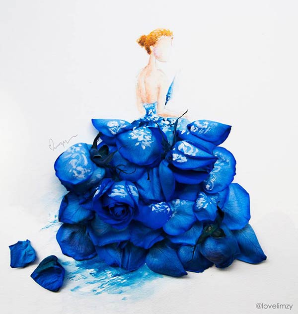 Beautiful Illustrations by Lim Zhi Wei Using Real Flower Petals