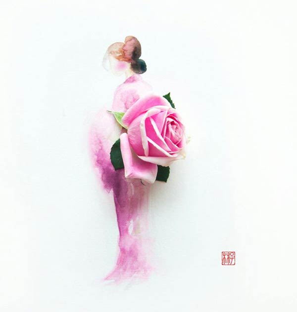 Beautiful Illustrations by Lim Zhi Wei Using Real Flower Petals